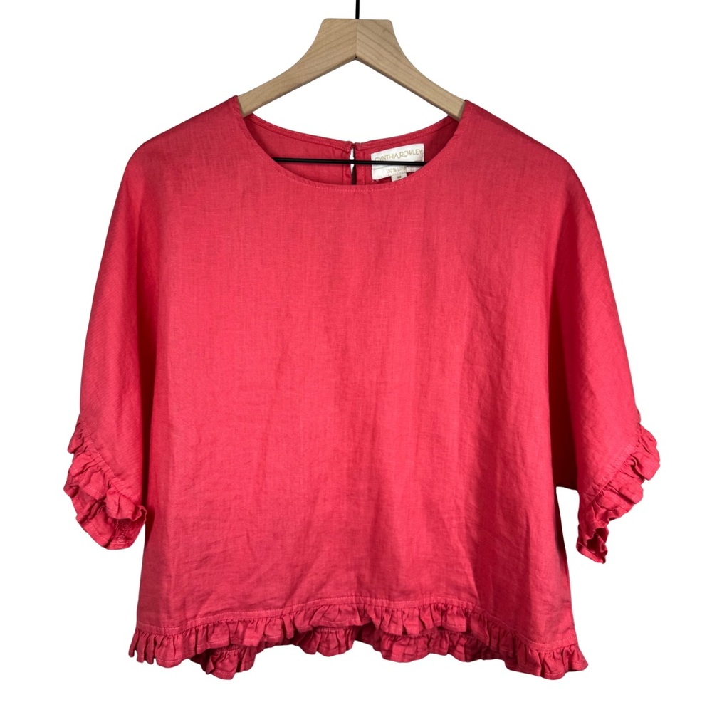 Cynthia Rowley MEDIUM Linen Boxy Pullover Lettuce Hem Pink Vacation Resort Beach